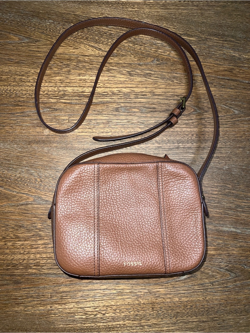 Vintage Fossil Brown Leather Crossbody Bag Adjustable Strap Card Slots